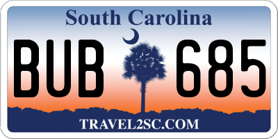 SC license plate BUB685