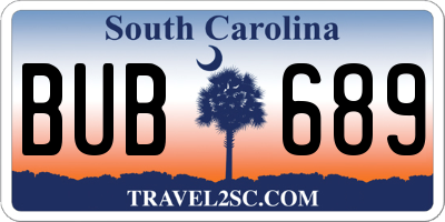 SC license plate BUB689