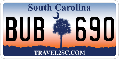SC license plate BUB690