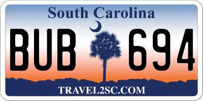 SC license plate BUB694