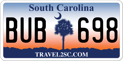 SC license plate BUB698