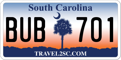SC license plate BUB701