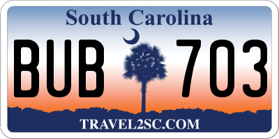 SC license plate BUB703