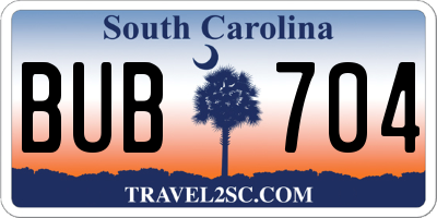 SC license plate BUB704