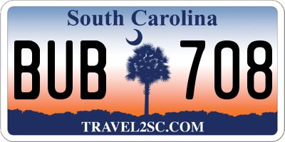 SC license plate BUB708