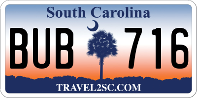SC license plate BUB716