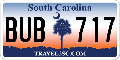 SC license plate BUB717