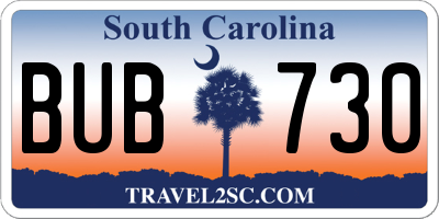 SC license plate BUB730