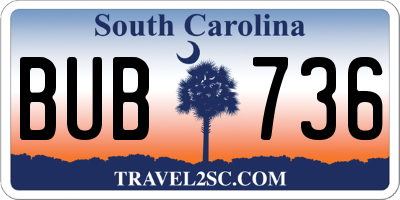 SC license plate BUB736