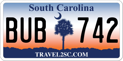 SC license plate BUB742