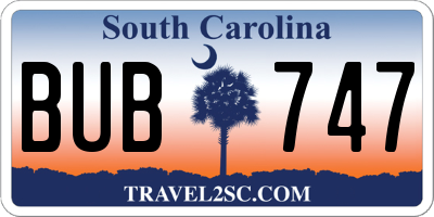 SC license plate BUB747