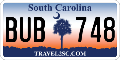 SC license plate BUB748