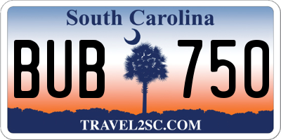 SC license plate BUB750
