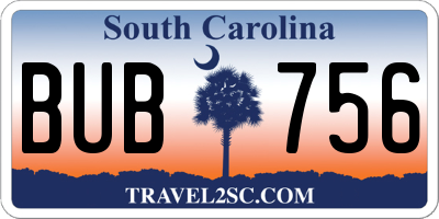 SC license plate BUB756
