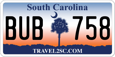 SC license plate BUB758
