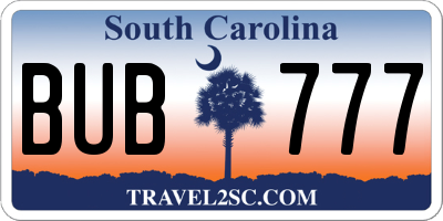 SC license plate BUB777