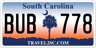 SC license plate BUB778