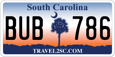 SC license plate BUB786