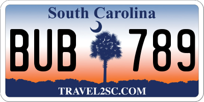 SC license plate BUB789