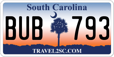 SC license plate BUB793