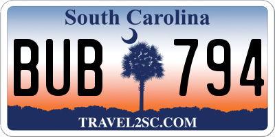 SC license plate BUB794