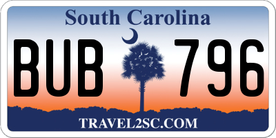 SC license plate BUB796