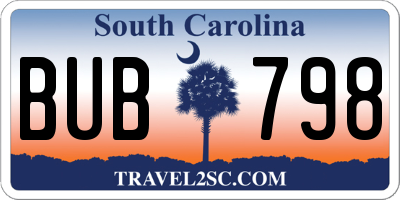 SC license plate BUB798