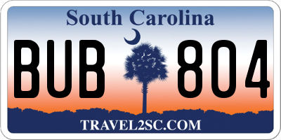 SC license plate BUB804
