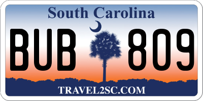 SC license plate BUB809