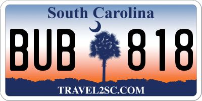 SC license plate BUB818