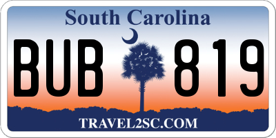 SC license plate BUB819