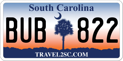 SC license plate BUB822