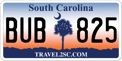 SC license plate BUB825