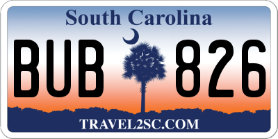 SC license plate BUB826