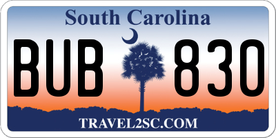 SC license plate BUB830