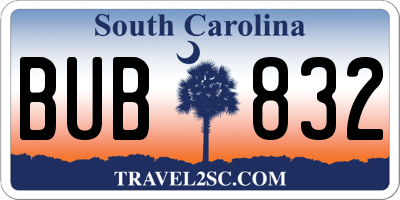 SC license plate BUB832