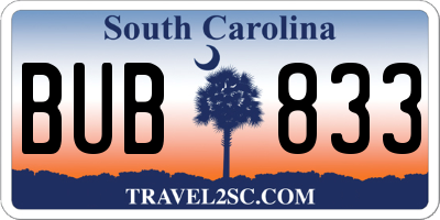 SC license plate BUB833