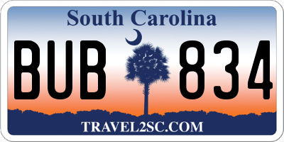 SC license plate BUB834
