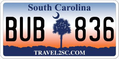 SC license plate BUB836
