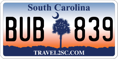 SC license plate BUB839