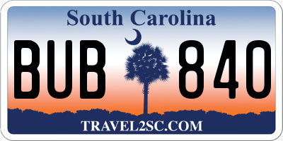 SC license plate BUB840