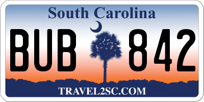 SC license plate BUB842