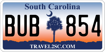 SC license plate BUB854