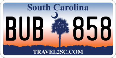 SC license plate BUB858