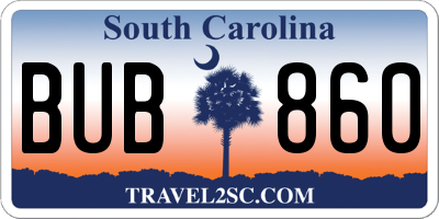 SC license plate BUB860