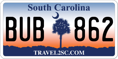 SC license plate BUB862