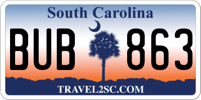 SC license plate BUB863