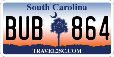 SC license plate BUB864
