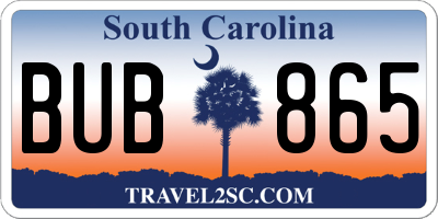 SC license plate BUB865