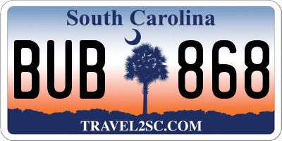 SC license plate BUB868